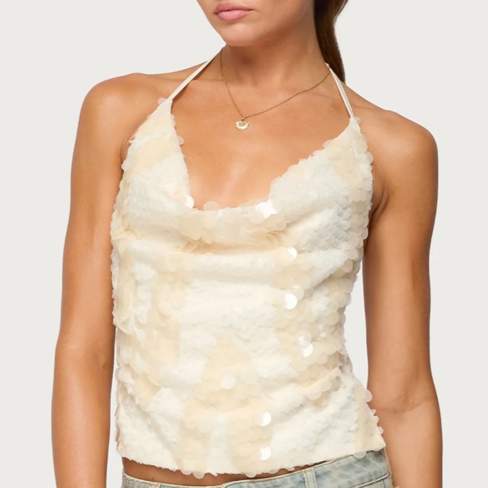 Edikted Cream Sequin Camisole Top